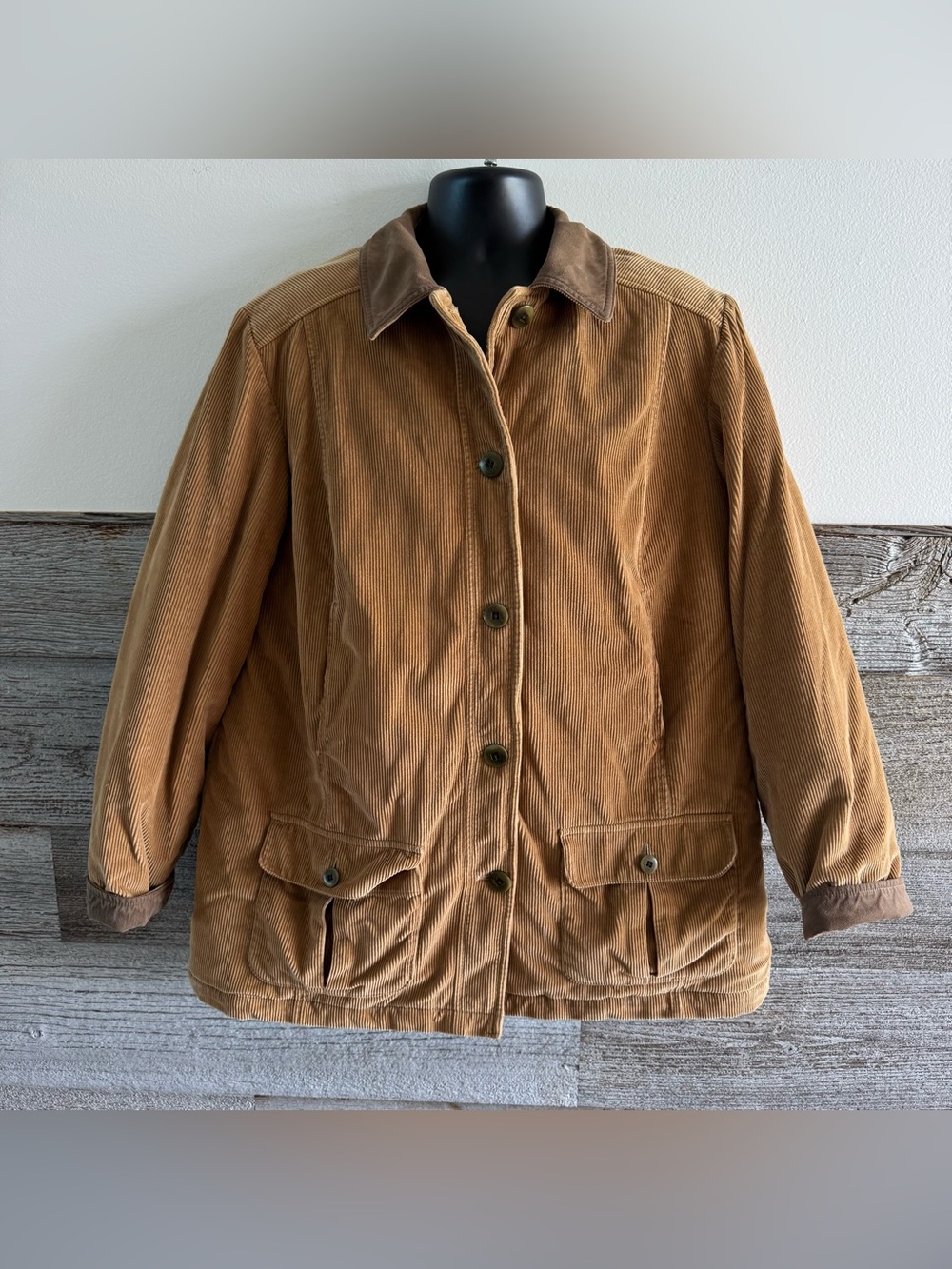 Vintage Y2K L.L.Bean Women’s Corduroy Barn Coat Quilted Lined Tan Brown Large
